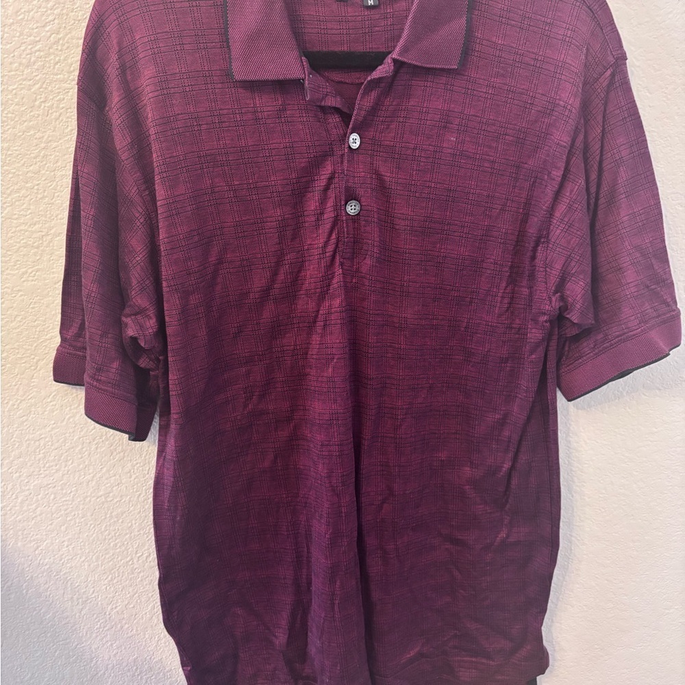 Men's Textured Burgundy Polo Shirt - Short Sleeve